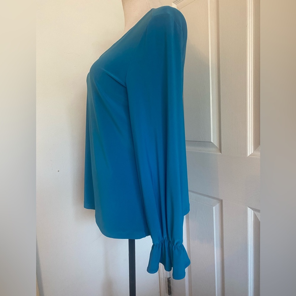Joseph Ribkoff Pacific Blue Ruffled Cuff Top - Picture 3 of 9